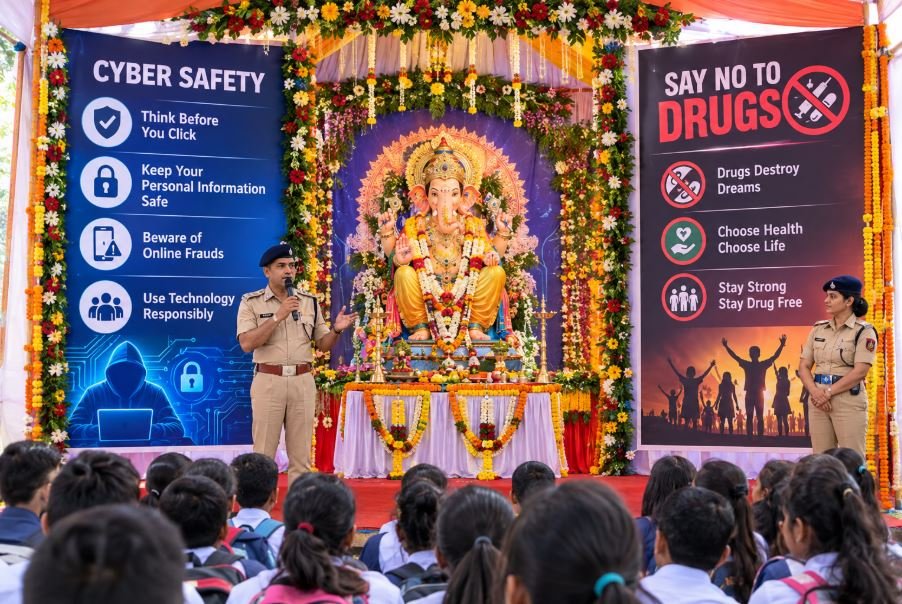 APMC Police Turn Ganeshotsav Decoration Into Cyber Safety and Drug Awareness Campaign